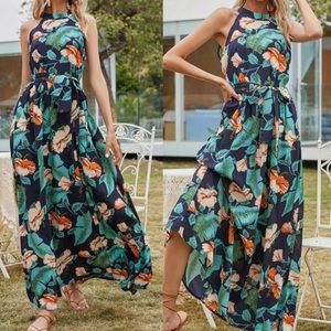 Boho floral halter maxi dress
